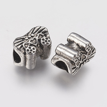 Ion Plating(IP) 304 Stainless Steel European Beads, Bowknot, Large Hole Beads, Antique Silver, 9x12.5x8mm, Hole: 4.5mm