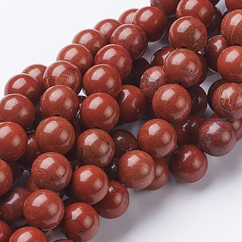 Natural Red Jasper Round Beads Strands, FireBrick, 10mm, Hole: 1mm, about 38pcs/strand, 15.5 inch