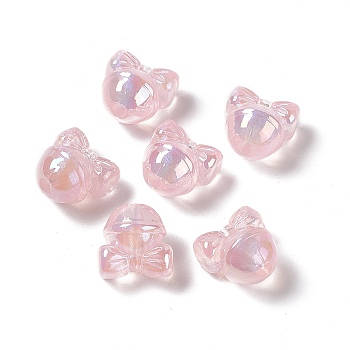 UV Plating Rainbow Iridescent Acrylic Beads, Bell Shape with Bowknot, Pink, 17x17.5x14mm, Hole: 3.5mm