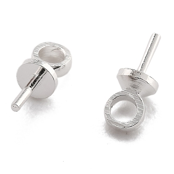 Brass Cup Pearl Peg Bails Pin Pendants, For Half Drilled Beads, Long-Lasting Plated, 925 Sterling Silver Plated, 7x2.5mm, Hole: 1.6mm, Pin: 0.3mm