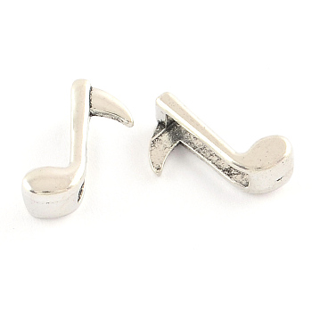 Tibetan Style Musical Note Alloy Slide Charms, Cadmium Free & Lead Free, Antique Silver, 15.5x12x5mm, Hole: 11x3mm, about 1250pcs/1000g