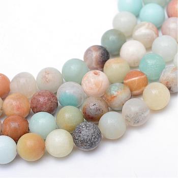 Round Natural Flower Amazonite Bead Strands, 6mm, Hole: 1mm, about 65pcs/strand, 15.7 inch