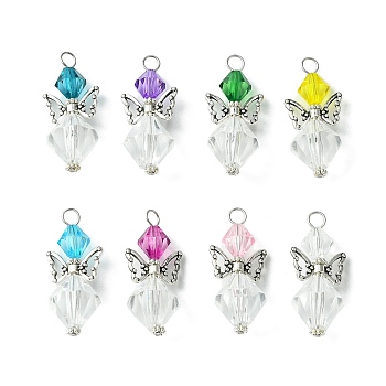 Transparent Acrylic Pendant, with 304 Stainless Steel Findings, Wing Fairy Charms, Mixed Color, 40x18x16mm, Hole: 4~4.5mm
