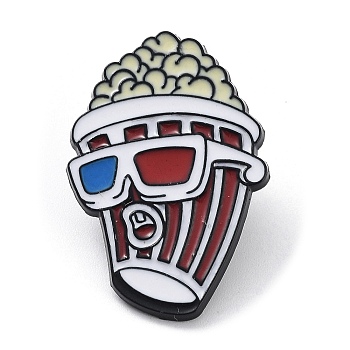 Independence Day Theme Enamel Pins, Black Alloy Brooches for Backpack Clothes, Popcorn, 30.5x21mm
