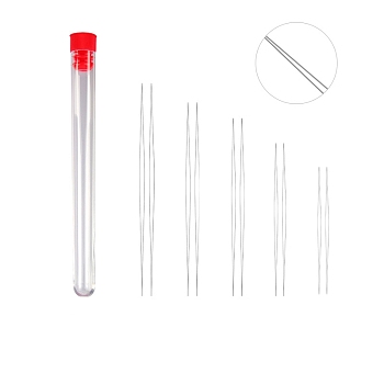 Stainless Steel Collapsible Big Eye Beading Needles, Seed Bead Needle, with Storage Tube, Red, 58~153x13mm, 11pcs/set