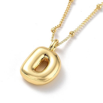 Initial Letter Brass Pendant Necklaces, Real 18K Gold Plated, Letter D, 17.52 inch(445mm), Letter: 19.5x12mm.