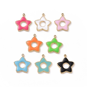 304 Stainless Steel Enamel Pendants, Real 18K Gold Plated, Star, Mixed Color, 13.5x12x1mm, Hole: 1.2mm