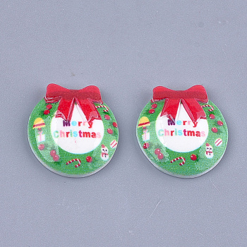 Resin Cabochons, Gift with Merry Christmas, Colorful, 18.5x17.5x4.5mm