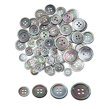 26Pcs 4 Style Natural Shell Buttons, 4-Hole, Flat Round, Black, 11.4~20x1.5~2mm, Hole: 1.8~2.5mm