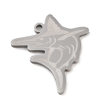 304 Stainless Steel Pendants, Marlin Fish Charm, Stainless Steel Color, 26x23x1.5mm, Hole: 1mm