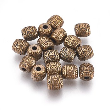 Tibetan Style Alloy Beads, Cadmium Free & Nickel Free & Lead Free, Barrel, Antique Bronze, 6x6mm, Hole: 1.6mm