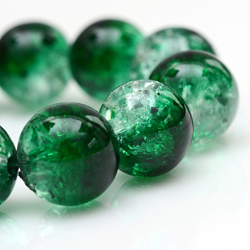 Baking Painted Crackle Glass Beads Strands, Round, Dark Green, 10mm, Hole: 1.3~1.6mm, about 80pcs/strand, 31.4 inch