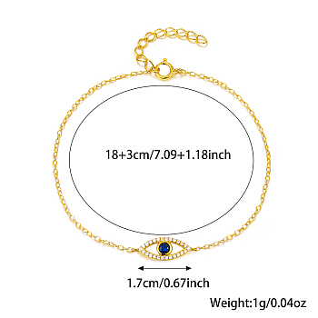 S925 Sterling Silver Evil Eye Link Bracelet, Full Rhinestones Eyes Series for Women, Golden