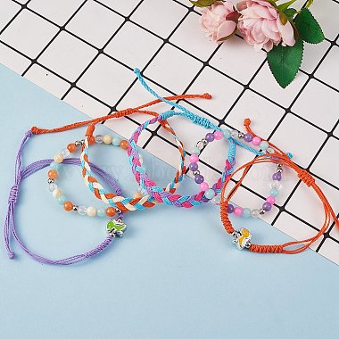 Waxed Polyester String Braided Cord Bracelets Set, Natural Mixed Stone  Bracelets with Dinosaur for Women, Orange, Inner Diameter: 1-3/4~3-3/4  inch(2~9.5cm), 3pcs/set