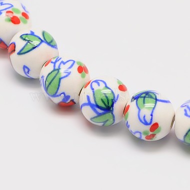 Handmade Flower Printed Porcelain Ceramic Beads Strands(PORC-M006-8mm-M)-2