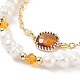 Natural Pearl & Glass Beaded Multi-strand Bracelet with Brass Cable Chains for Women(BJEW-TA00077-03)-4