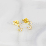 Brass Clear Cubic Zirconia Stud Earrings, Golden, Letter S, 6.5x6.5mm(WGC2A80-19)