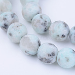 Natural Sesame Jasper/Kiwi Jasper Beads Strands, Round, Frosted, 6~6.5mm, Hole: 1mm, about 58~62pcs/strand, 14.5 inch(G-Q462-6mm-17)