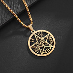 Alloy Witchcraft Pentagram Pendant 201 Stainless Steel Box Chain Necklaces for Men, Golden, 23.62 inch(60cm)(FS-WGE54F1-02)
