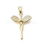 Brass Clear Cubic Zirconia Pendants, Angel Charms, Long-Lasting Plated, Real 18K Gold Plated, 22x16x3mm, Hole: 5x3mm(KK-B187-20G)