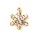 Brass Pave Clear Cubic Zirconia Charms, Cadmium Free & Nickel Free & Lead Free, Snowflake, Real 18K Gold Plated, 14x11x3.5mm, Hole: 1.2mm(KK-V016-03G)