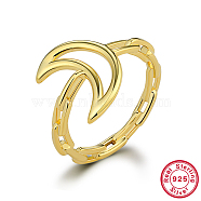 925 Sterling Silver Finger Ring, Hollow Moon, Real 18K Gold Plated, Inner Diameter: 18mm(KD4692-12-1)