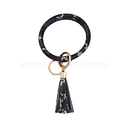 Snakeskin Pattern PU Imitaition Leather Bangle Keychains, Wristlet Keychain with Tassel & Alloy Ring, Black, 200x100mm(KEYC-PW0009-08I)