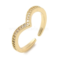Brass Micro Pave Cubic Zirconia Cuff Rings, Heart Open Ring for Women, Long-Lasting Plated, Golden, Adjustable(RJEW-E295-49G)