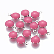 304 Stainless Steel Enamel Charms, Enamelled Sequins, Flat Round, Stainless Steel Color, Camellia, 10.5x8x3~3.5mm, Hole: 1.2mm(STAS-O122-C-12P)