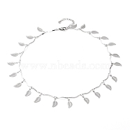 304 Stainless Steel Leaf Pendant Necklaces, with Scalloped Bar Link Chains, Stainless Steel Color, 16.14 inch(41cm)(NJEW-JN03293-04)