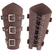 Leatheroid Punk Style Cuff Wristband for Bikers, Retro Archery Armguard, with Zinc Alloy Findings & Cord, Pentagon, Coconut Brown, 195x238x15mm, Hole: 5mm(AJEW-WH0020-38A)