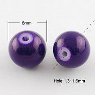 Painted Glass Beads Strands, Baking Paint, Round, Purple, 6mm, Hole: 1.3~1.6mm, about 133pcs/strand, 31.4 inch(X-DGLA-S071-6mm-54)
