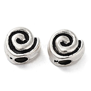Tibetan Style Alloy Beads, Cadmium Free & Lead Free, Heart with Whorl, Antique Silver, 8x9x6mm, Hole: 3mm(FIND-Q094-17AS)