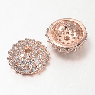 Apetalous Half Round/Dome Brass Micro Pave Cubic Zirconia Bead Caps, Rose Gold, 8x3mm, Hole: 1mm(ZIRC-D062-RG)