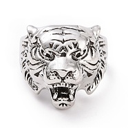 Tiger Head Wide Band Rings for Men, Punk Alloy Cuff Rings, Antique Silver, US Size 9 1/4(19.2mm), 5~11mm(RJEW-F126-06AS)