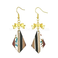 Resin & Walnut Wood Dangle Earrings, Golden Alloy Bowknot Long Drop Earrings, Kite, 65x20mm(EJEW-JE05507-05)