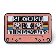 Cassette with Word Record The Beauty Enamel Pins, Electrophoresis Black Zinc Alloy Brooch for Clothes Backpack, Light Salmon, 19x30x1.5mm(JEWB-I023-01C)