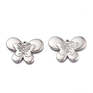 304 Stainless Steel Pendants, Butterfly with Butterfly, Stainless Steel Color, 21.5x30x3mm, Hole: 2mm(STAS-Z008-14)