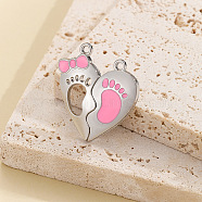 Alloy Enamel Magnet Split Pendants, Couples Charms, Heart Shaped with Foot, Platinum, 29.5x28x6mm, Hole: 1.6mm(FIND-B025-01P)