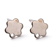 Non-Tarnish 201 Stainless Steel Stud Earring Findings, with Hole and 316 Stainless Steel Pin, Flower, Stainless Steel Color, 9x8mm, Hole: 1.2mm, Pin: 0.7mm(STAS-K241-19P)