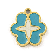 316 Surgical Stainless Steel Enamel Charms, Flower Charm, Golden, Dark Turquoise, 11.5x11x1.5mm, Hole: 1mm(STAS-M073-33A-02G-1)