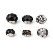18Pcs 6 Style DIY Beads Bracelets Making Kit, Including Resin Beads, Polymer Clay Rhinestone European Beads, Glass Beads, 304 Stainless Steel Beads, Black, 14x9mm, Hole: 5mm, 3pcs/style(DIY-FS0002-68)