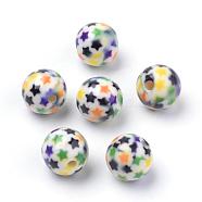 Opaque Printed Acrylic Beads, Round with Star Pattern, Colorful, 10x9.5mm, Hole: 2mm(MACR-S271-10mm-15)