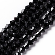 Imitation Austrian Crystal 5301 Bicone Beads, Faceted Glass Beads Strands, Black, 6x6mm, Hole: 1.2mm, about 47~48pcs/strand, 10.24 inch~10.43 inch(26~26.5cm)(GLAA-S026-6mm-10)