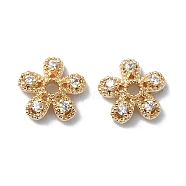 Brass Micro Pave Cubic Zirconia Bead Cap, Flower, Real 18K Gold Plated, 9x9.5x3mm, Hole: 1.6mm(KK-A194-12G)
