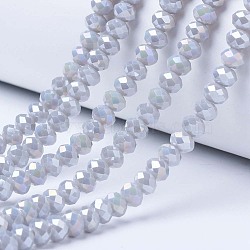 Electroplate Glass Beads Strands, Opaque Solid Color, AB Color Plated, Faceted, Rondelle, Gainsboro, 10x8mm, Hole: 1mm, about 63~65pcs/strand, 19.2~20 inch(48~50cm)(EGLA-A034-P10mm-B11)