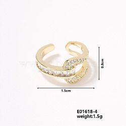 Elegant Geometric Brass Pave Clear Cubic Zirconia Cuff Earrings, Ideal Gift for Ladies, Golden, 15x8mm(IE4241-4)