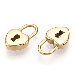 Valentine's Day 304 Stainless Steel Pendants, Manual Polishing, Heart Padlock Charms, Real 14K Gold Plated, 17x10x4mm, Hole: 6.5x4.5mm(STAS-T064-21G)