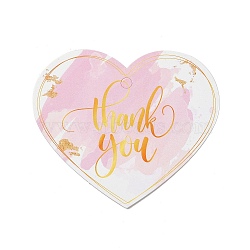 Coated Paper Thank You Greeting Card, Heart with Word Thank You Pattern, for Thanksgiving Day, Pink, 60x70x0.3mm, Hole: 4mm, 30pcs/bag(DIY-C070-01C)