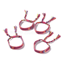Polyester-cotton Braided Rhombus Pattern Cord Bracelet, Ethnic Tribal Adjustable Brazilian Bracelet for Women, Deep Pink, 5-7/8~11 inch(15~28cm)(FIND-PW0013-001A-09)